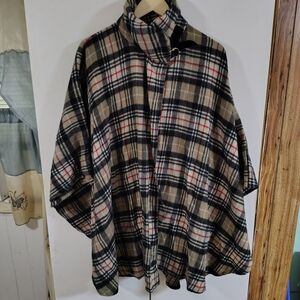 Plaid Women's Cape Coat Vintage One Size Fits Most